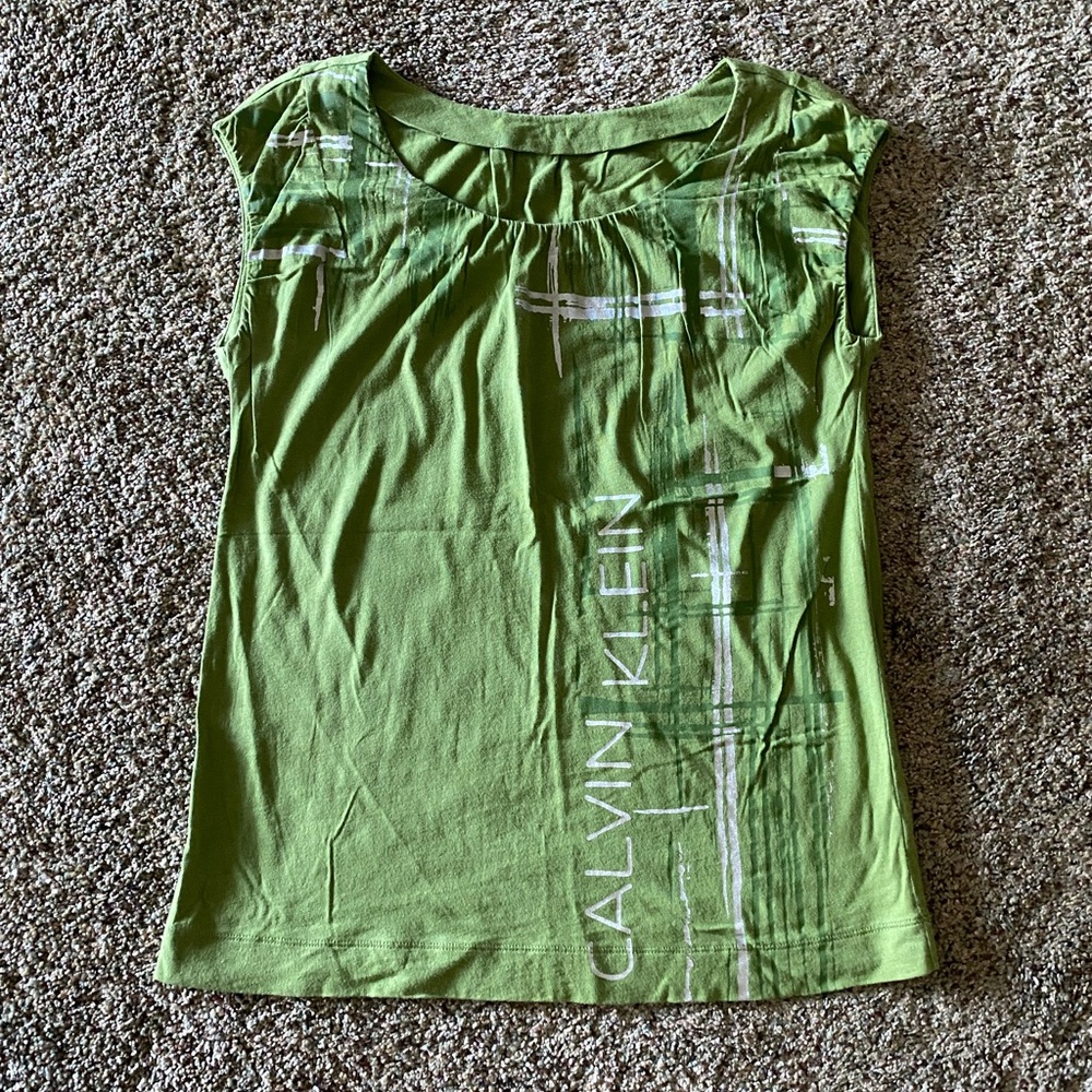Y2K Vintage Calvin Klein Green Graphic Fitted T-Shirt